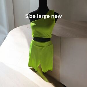Neon Lime One-Shoulder Two-Piece Set - Size Large